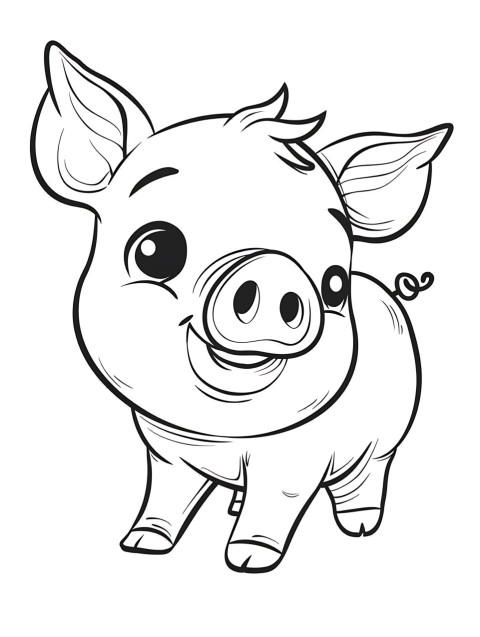Cute Pig Coloring Book Pages Simple Hand Drawn Animal illustration Line Art Outline Black and White (14)