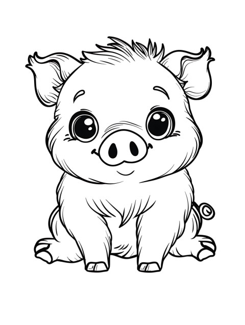 Cute Pig Coloring Book Pages Simple Hand Drawn Animal illustration Line Art Outline Black and White (99)