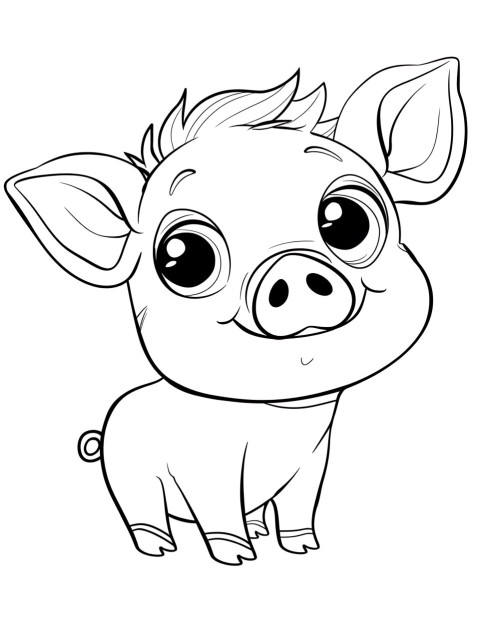 Cute Pig Coloring Book Pages Simple Hand Drawn Animal illustration Line Art Outline Black and White (44)