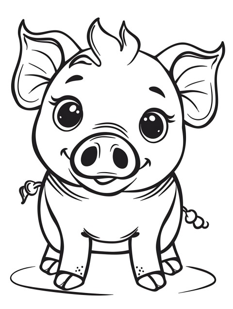 Cute Pig Coloring Book Pages Simple Hand Drawn Animal illustration Line Art Outline Black and White (76)