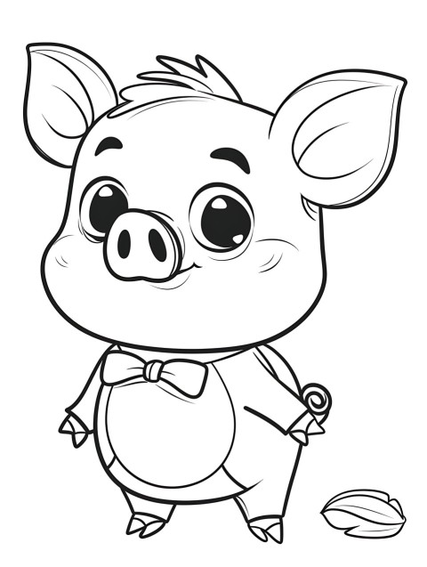 Cute Pig Coloring Book Pages Simple Hand Drawn Animal illustration Line Art Outline Black and White (12)