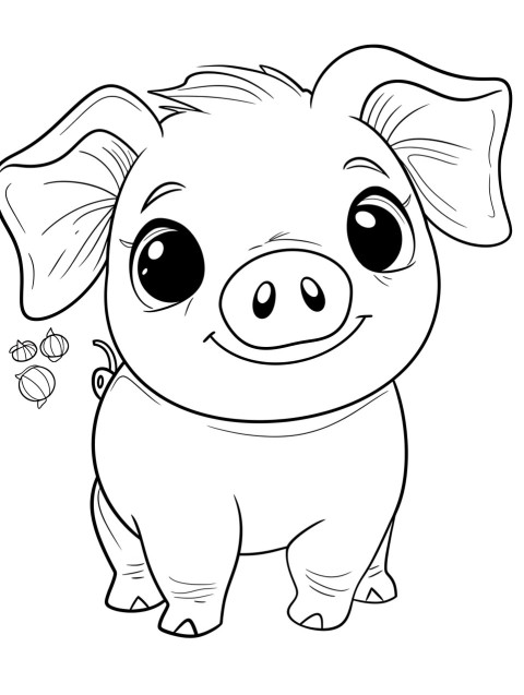 Cute Pig Coloring Book Pages Simple Hand Drawn Animal illustration Line Art Outline Black and White (83)