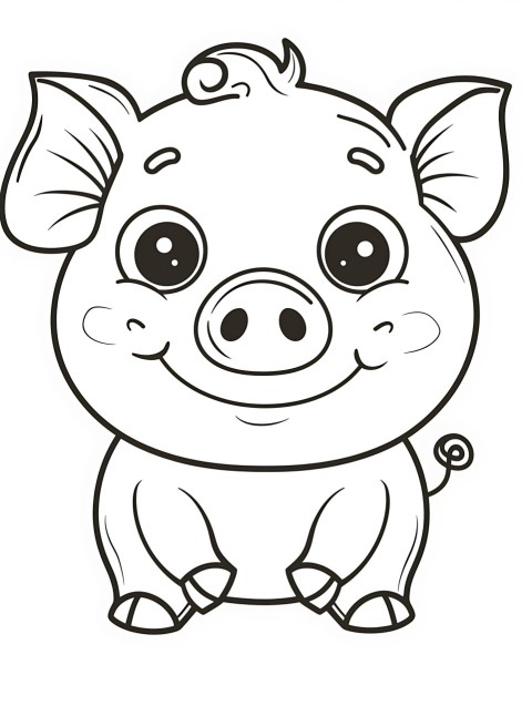 Cute Pig Coloring Book Pages Simple Hand Drawn Animal illustration Line Art Outline Black and White (23)