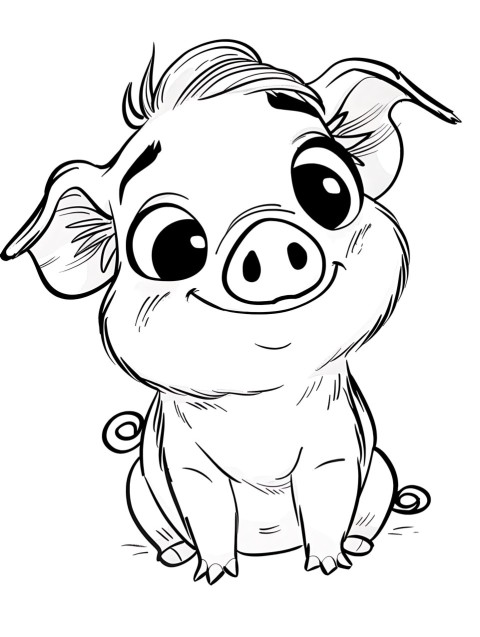 Cute Pig Coloring Book Pages Simple Hand Drawn Animal illustration Line Art Outline Black and White (80)