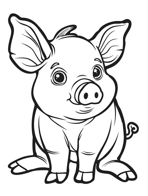 Cute Pig Coloring Book Pages Simple Hand Drawn Animal illustration Line Art Outline Black and White (26)