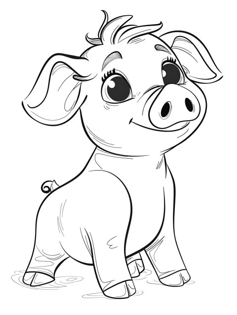 Cute Pig Coloring Book Pages Simple Hand Drawn Animal illustration Line Art Outline Black and White (72)