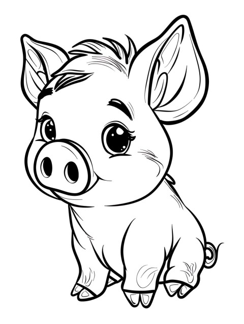 Cute Pig Coloring Book Pages Simple Hand Drawn Animal illustration Line Art Outline Black and White (36)