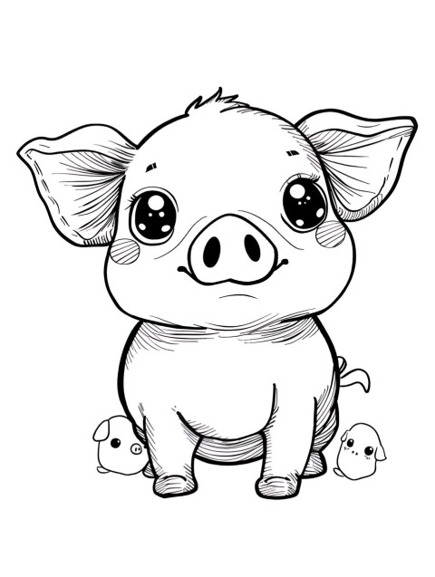 Cute Pig Coloring Book Pages Simple Hand Drawn Animal illustration Line Art Outline Black and White (32)