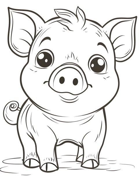 Cute Pig Coloring Book Pages Simple Hand Drawn Animal illustration Line Art Outline Black and White (13)