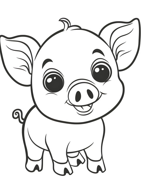 Cute Pig Coloring Book Pages Simple Hand Drawn Animal illustration Line Art Outline Black and White (51)