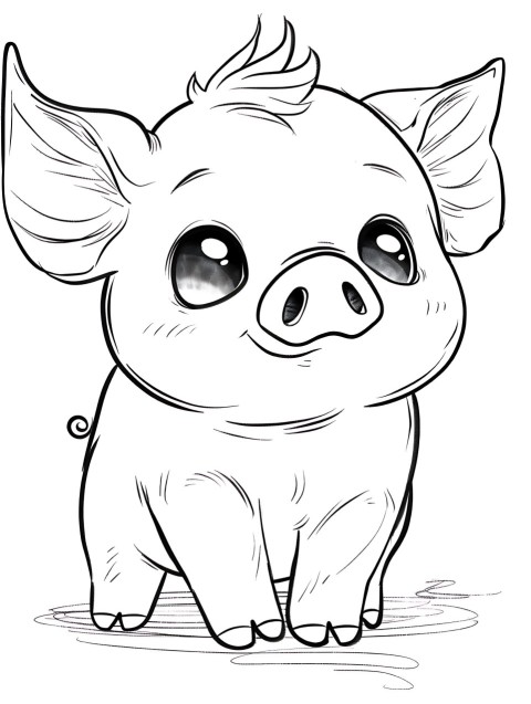 Cute Pig Coloring Book Pages Simple Hand Drawn Animal illustration Line Art Outline Black and White (71)