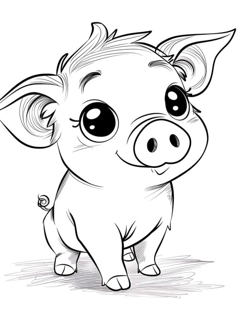 Cute Pig Coloring Book Pages Simple Hand Drawn Animal illustration Line Art Outline Black and White (30)