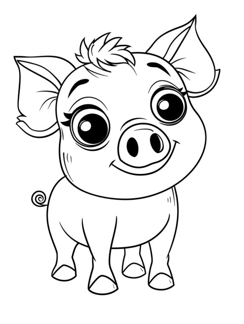 Cute Pig Coloring Book Pages Simple Hand Drawn Animal illustration Line Art Outline Black and White (79)