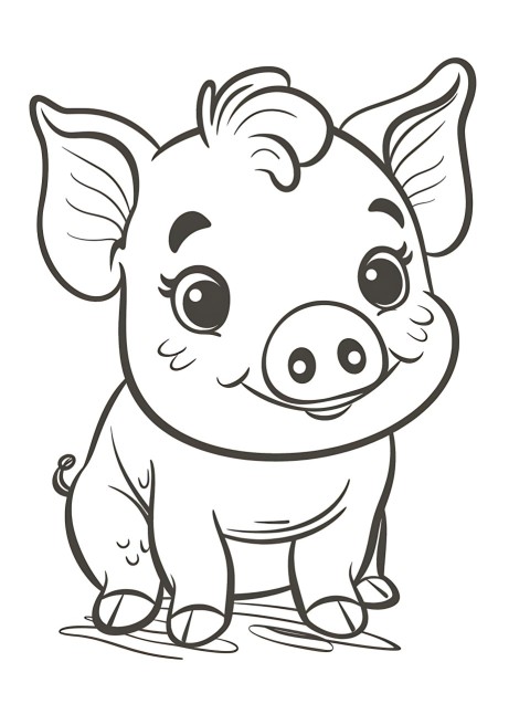 Cute Pig Coloring Book Pages Simple Hand Drawn Animal illustration Line Art Outline Black and White (35)