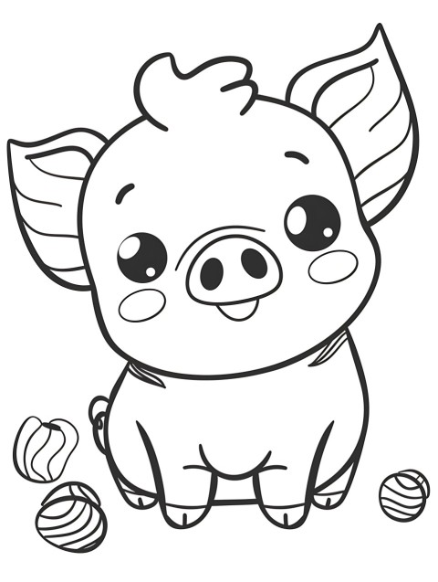Cute Pig Coloring Book Pages Simple Hand Drawn Animal illustration Line Art Outline Black and White (66)