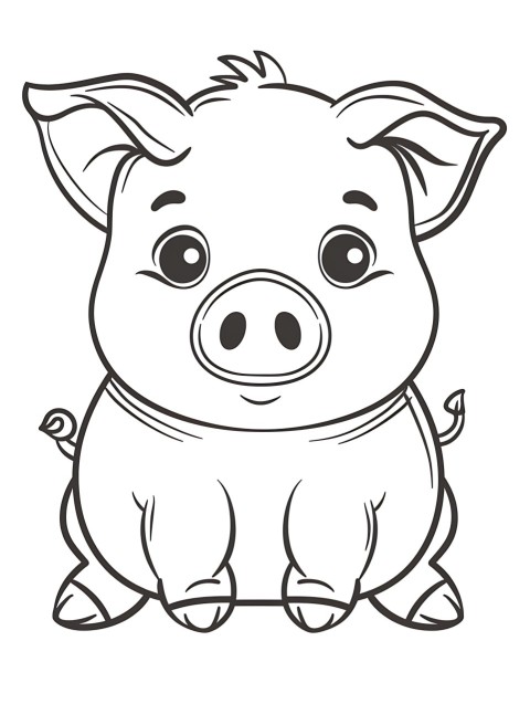 Cute Pig Coloring Book Pages Simple Hand Drawn Animal illustration Line Art Outline Black and White (9)