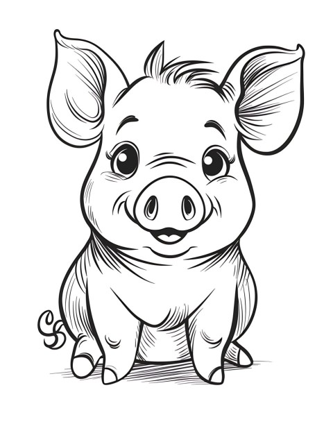 Cute Pig Coloring Book Pages Simple Hand Drawn Animal illustration Line Art Outline Black and White (28)