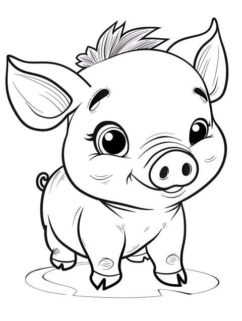 Cute Pig Coloring Book Pages Simple Hand Drawn Animal illustration Line Art Outline Black and White (20)