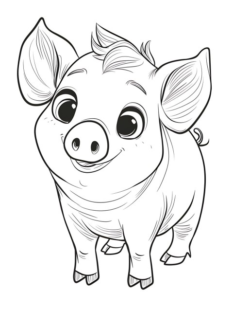Cute Pig Coloring Book Pages Simple Hand Drawn Animal illustration Line Art Outline Black and White (61)