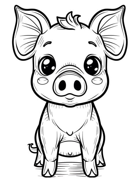 Cute Pig Coloring Book Pages Simple Hand Drawn Animal illustration Line Art Outline Black and White (56)