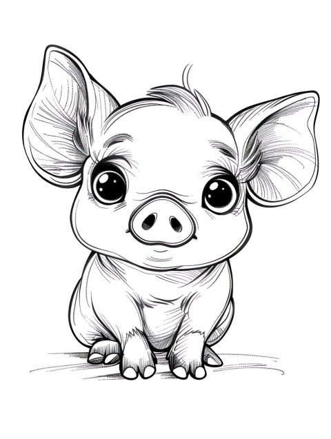 Cute Pig Coloring Book Pages Simple Hand Drawn Animal illustration Line Art Outline Black and White (91)