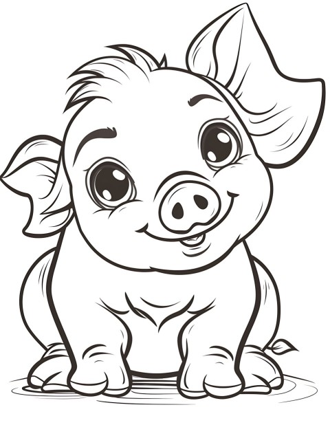 Cute Pig Coloring Book Pages Simple Hand Drawn Animal illustration Line Art Outline Black and White (19)