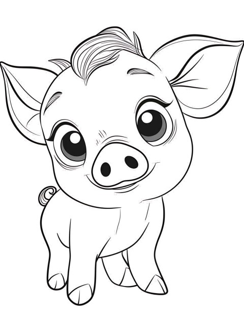 Cute Pig Coloring Book Pages Simple Hand Drawn Animal illustration Line Art Outline Black and White (4)