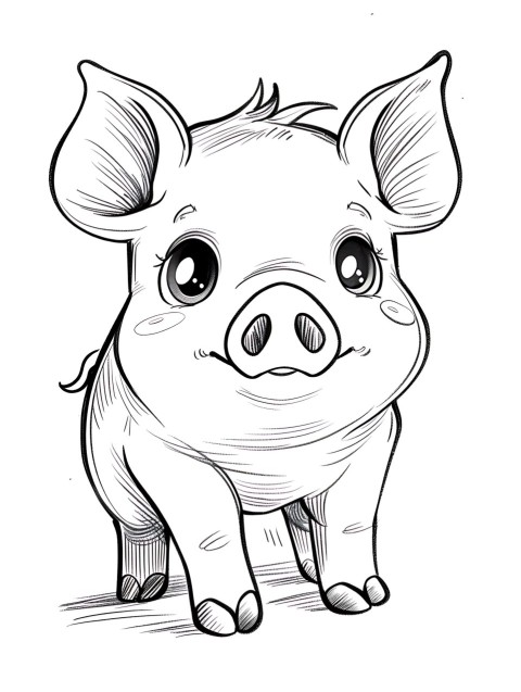Cute Pig Coloring Book Pages Simple Hand Drawn Animal illustration Line Art Outline Black and White (57)