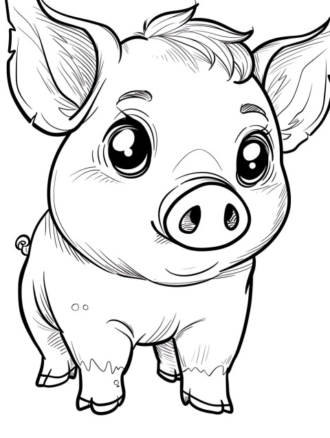 Cute Pig Coloring Book Pages Simple Hand Drawn Animal illustration Line Art Outline Black and White (3)