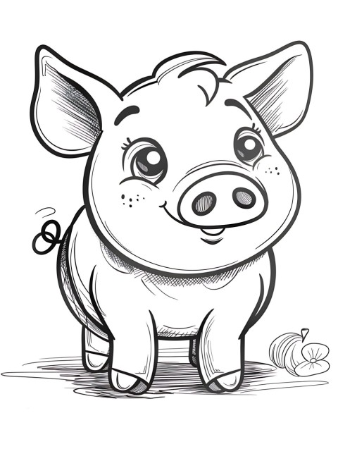 Cute Pig Coloring Book Pages Simple Hand Drawn Animal illustration Line Art Outline Black and White (82)