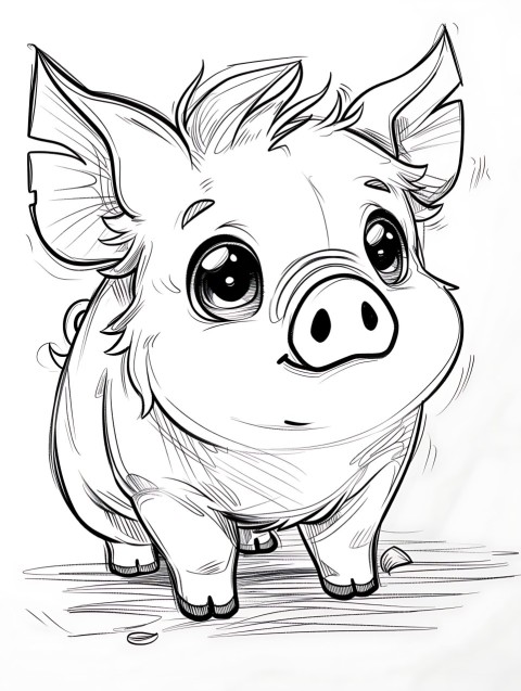 Cute Pig Coloring Book Pages Simple Hand Drawn Animal illustration Line Art Outline Black and White (47)