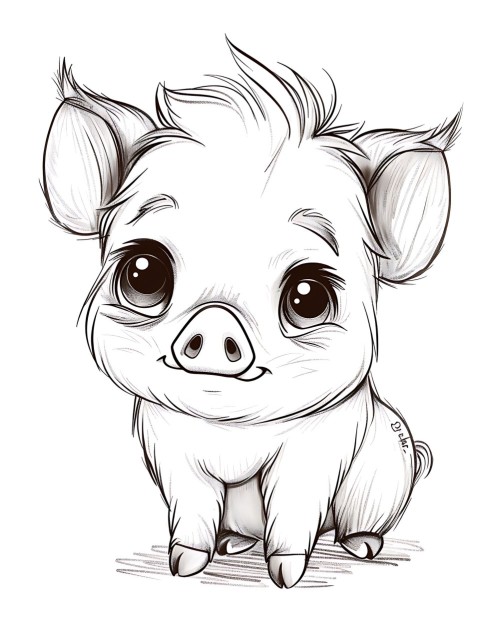 Cute Pig Coloring Book Pages Simple Hand Drawn Animal illustration Line Art Outline Black and White (27)