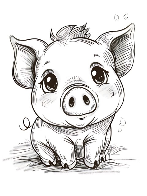 Cute Pig Coloring Book Pages Simple Hand Drawn Animal illustration Line Art Outline Black and White (59)