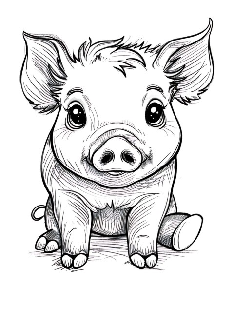 Cute Pig Coloring Book Pages Simple Hand Drawn Animal illustration Line Art Outline Black and White (50)