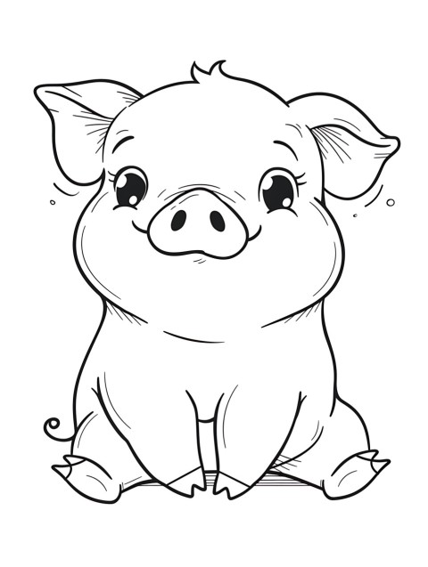 Cute Pig Coloring Book Pages Simple Hand Drawn Animal illustration Line Art Outline Black and White (111)