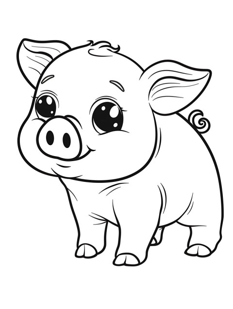 Cute Pig Coloring Book Pages Simple Hand Drawn Animal illustration Line Art Outline Black and White (115)
