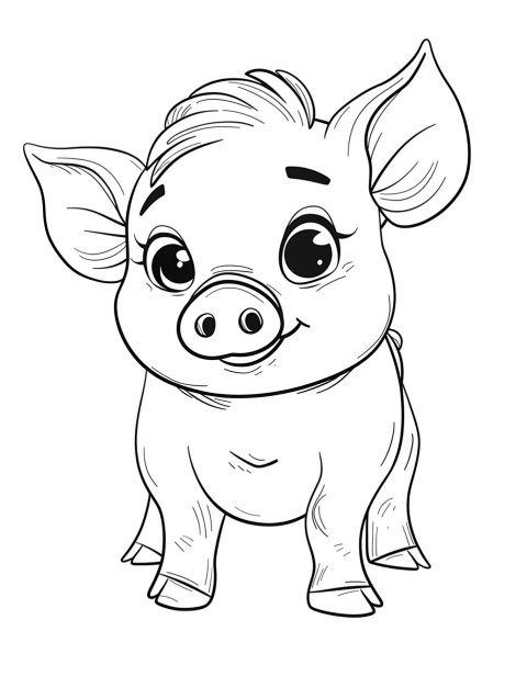 Cute Pig Coloring Book Pages Simple Hand Drawn Animal illustration Line Art Outline Black and White (126)