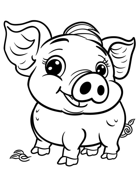 Cute Pig Coloring Book Pages Simple Hand Drawn Animal illustration Line Art Outline Black and White (114)