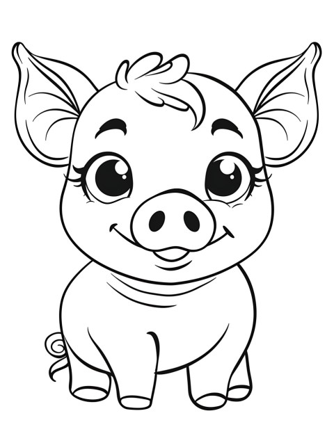 Cute Pig Coloring Book Pages Simple Hand Drawn Animal illustration Line Art Outline Black and White (109)