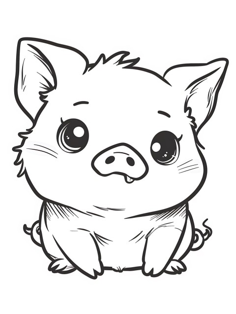 Cute Pig Coloring Book Pages Simple Hand Drawn Animal illustration Line Art Outline Black and White (131)