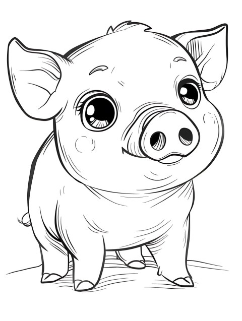 Cute Pig Coloring Book Pages Simple Hand Drawn Animal illustration Line Art Outline Black and White (119)