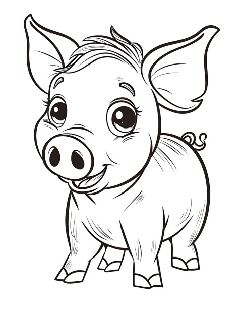 Cute Pig Coloring Book Pages Simple Hand Drawn Animal illustration Line Art Outline Black and White (132)