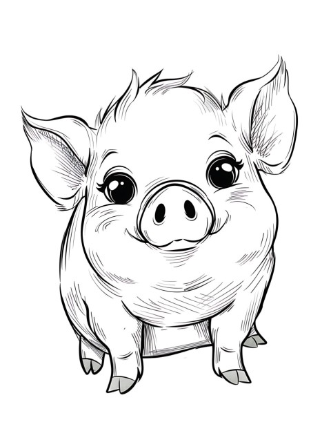 Cute Pig Coloring Book Pages Simple Hand Drawn Animal illustration Line Art Outline Black and White (136)