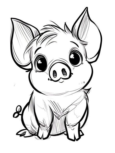 Cute Pig Coloring Book Pages Simple Hand Drawn Animal illustration Line Art Outline Black and White (130)