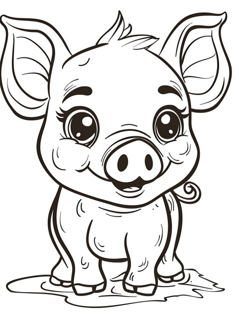 Cute Pig Coloring Book Pages Simple Hand Drawn Animal illustration Line Art Outline Black and White (107)