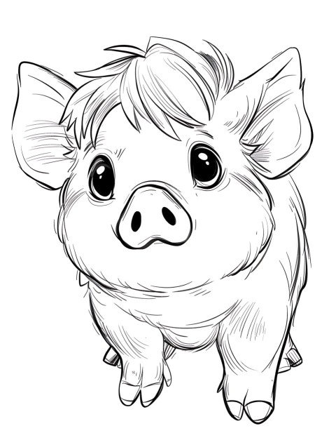 Cute Pig Coloring Book Pages Simple Hand Drawn Animal illustration Line Art Outline Black and White (112)