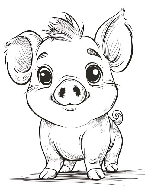 Cute Pig Coloring Book Pages Simple Hand Drawn Animal illustration Line Art Outline Black and White (139)