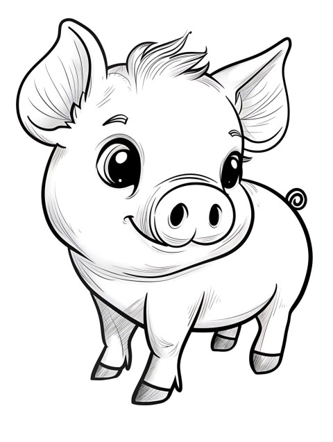 Cute Pig Coloring Book Pages Simple Hand Drawn Animal illustration Line Art Outline Black and White (128)