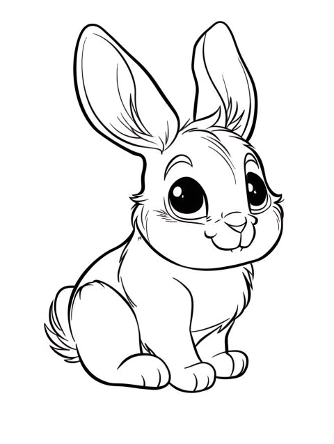 Cute Rabbit Coloring Book Pages Simple Hand Drawn Animal illustration Line Art Outline Black and White (2)