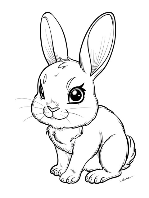 Cute Rabbit Coloring Book Pages Simple Hand Drawn Animal illustration Line Art Outline Black and White (30)